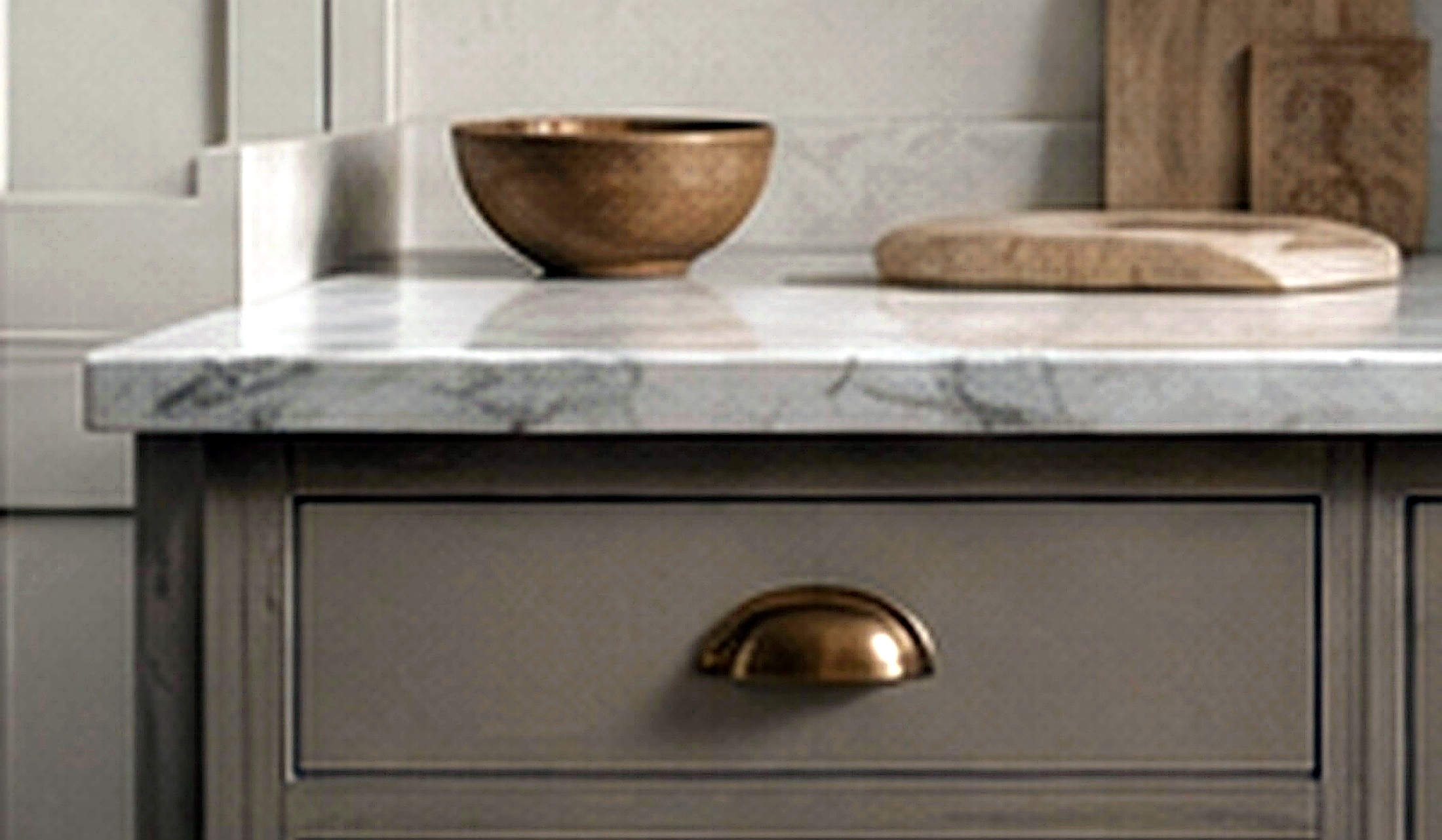 Simple kitchen details, drawer and stone worktop