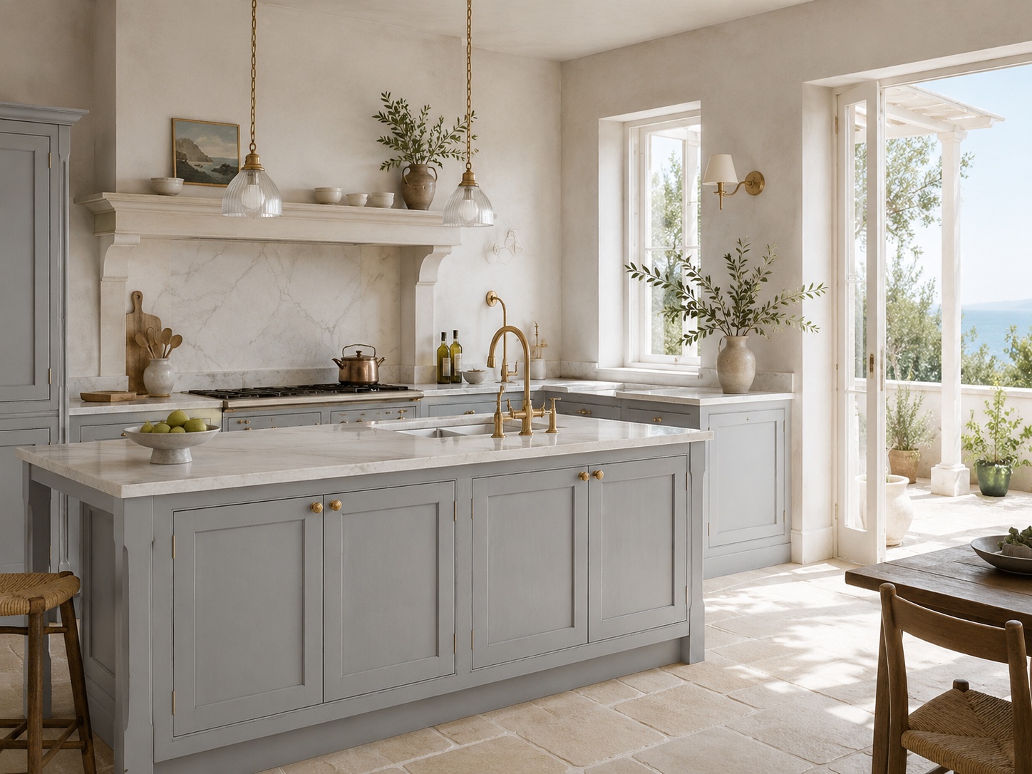 Côte d’Azur inspired coastal English kitchen