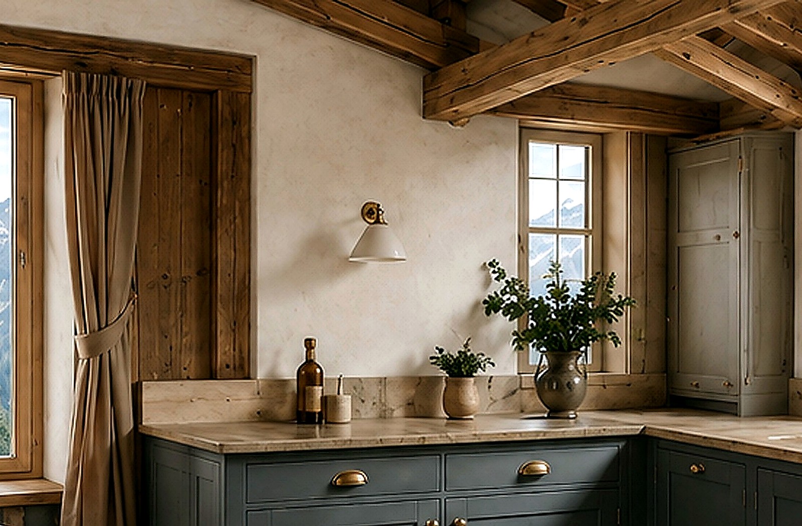 Haute-Savoie inspired English kitchen with a simple alpine setting