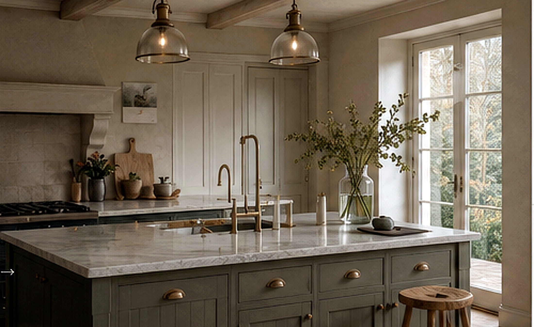 Simple high-end English kitchen for a home in France
